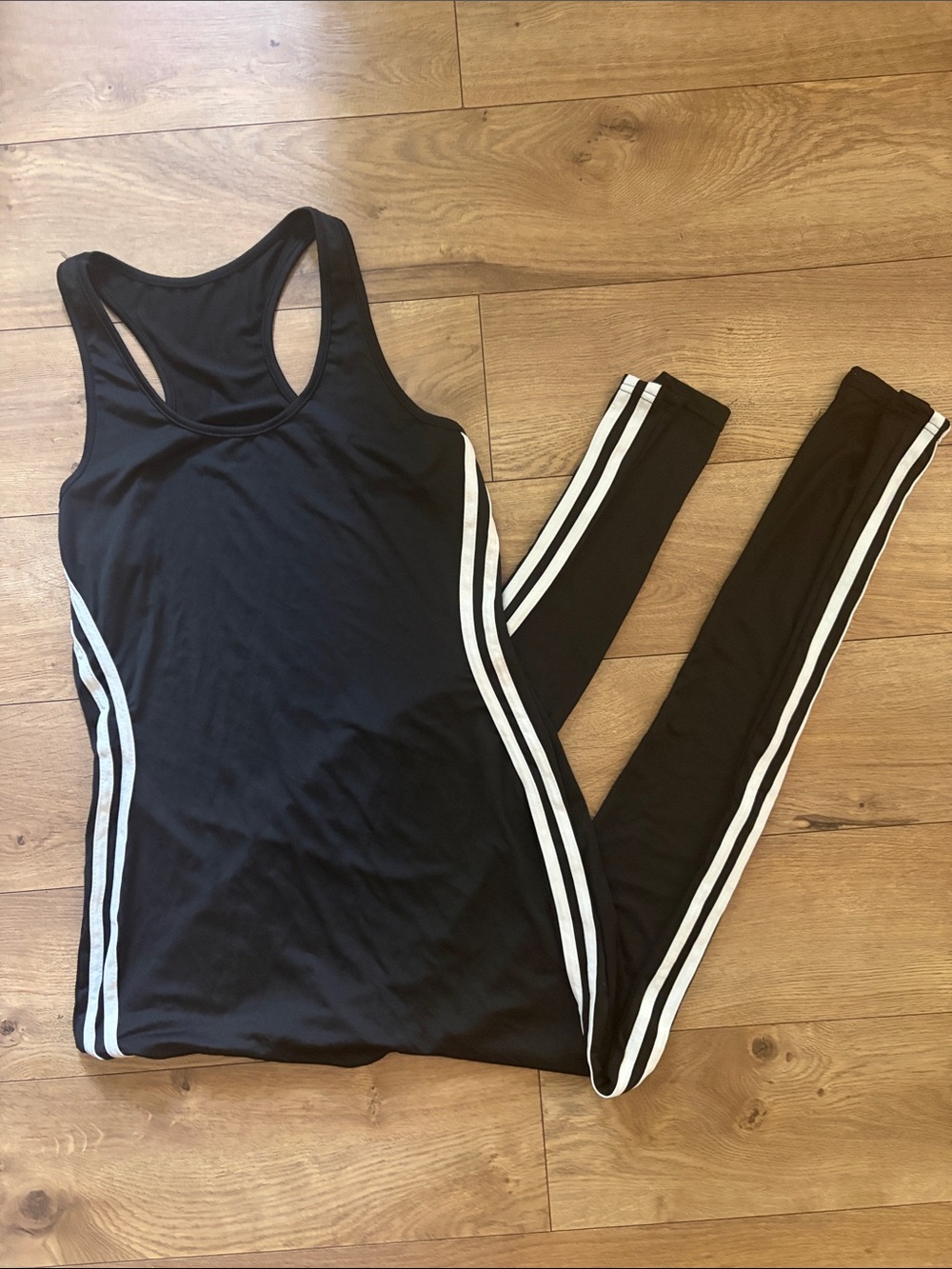 Women's Black Racerback Jumpsuit with White Side Stripes